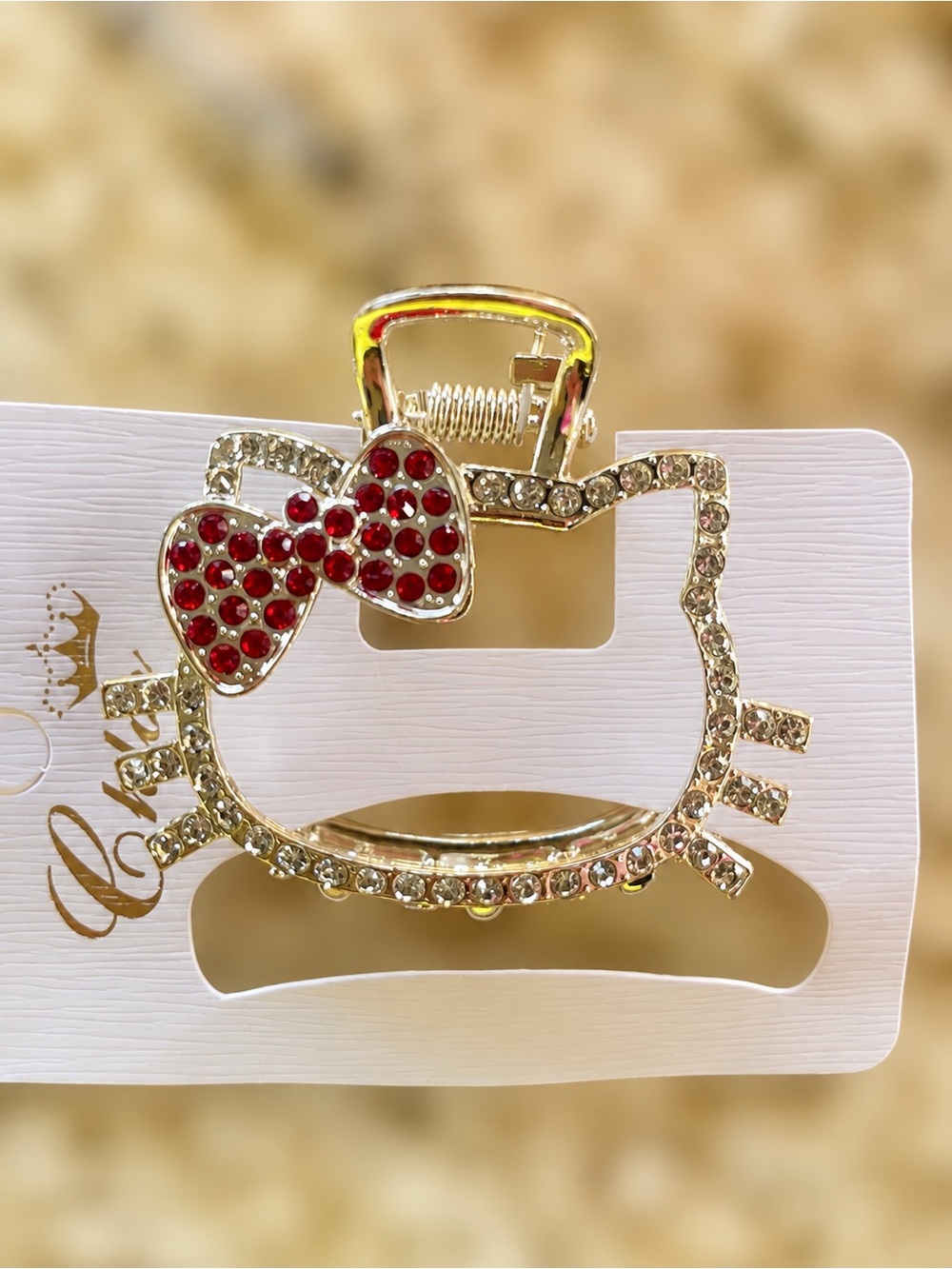 Crystal Hello Kitty-Style Silver Hair Claw with Red Bow